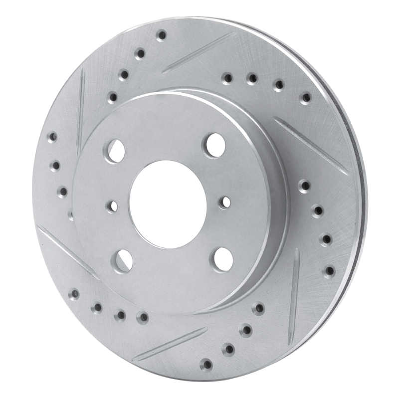 Toyota Yaris Brake Rotor (1) - Front Left - R1 Concepts - Drilled & Slotted - Silver - `99-`05